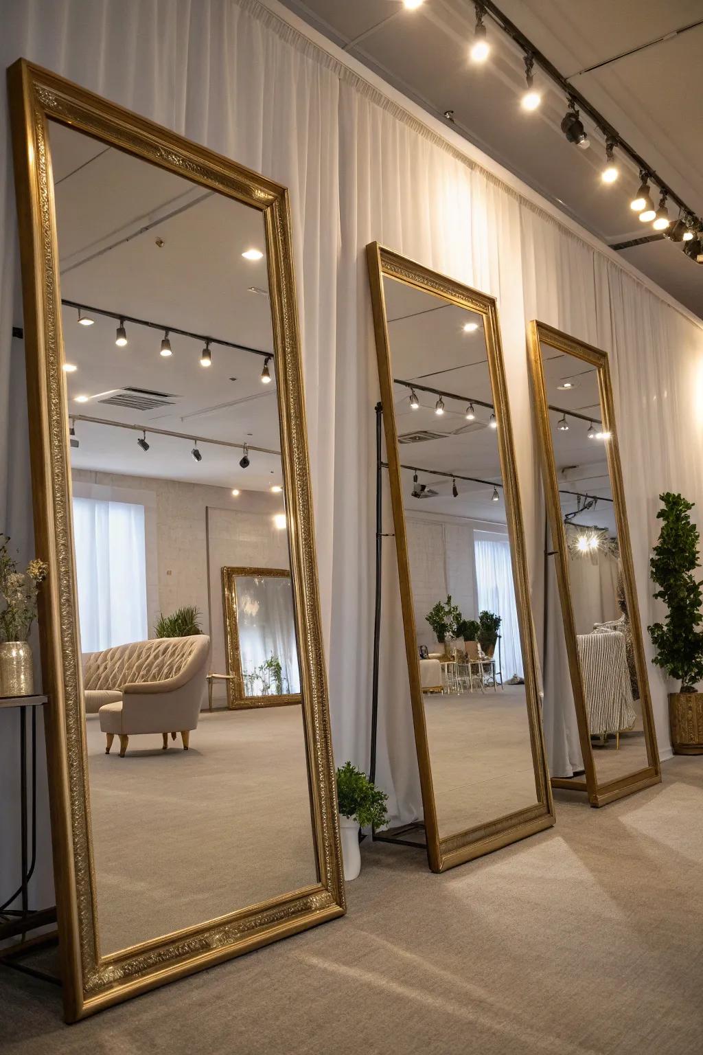 Mirrors heighten intrinsic illumination and fashion the illusion of greater space.