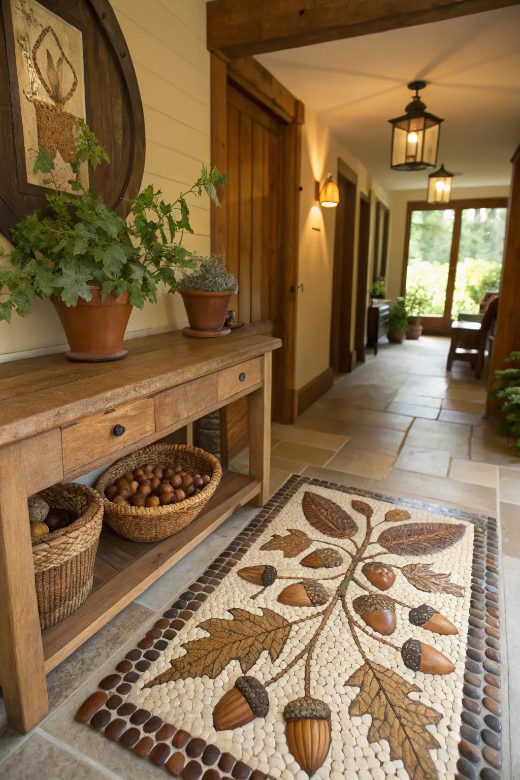 Mast and horse chestnuts capture the loveliness of nature in mosaic artistry.