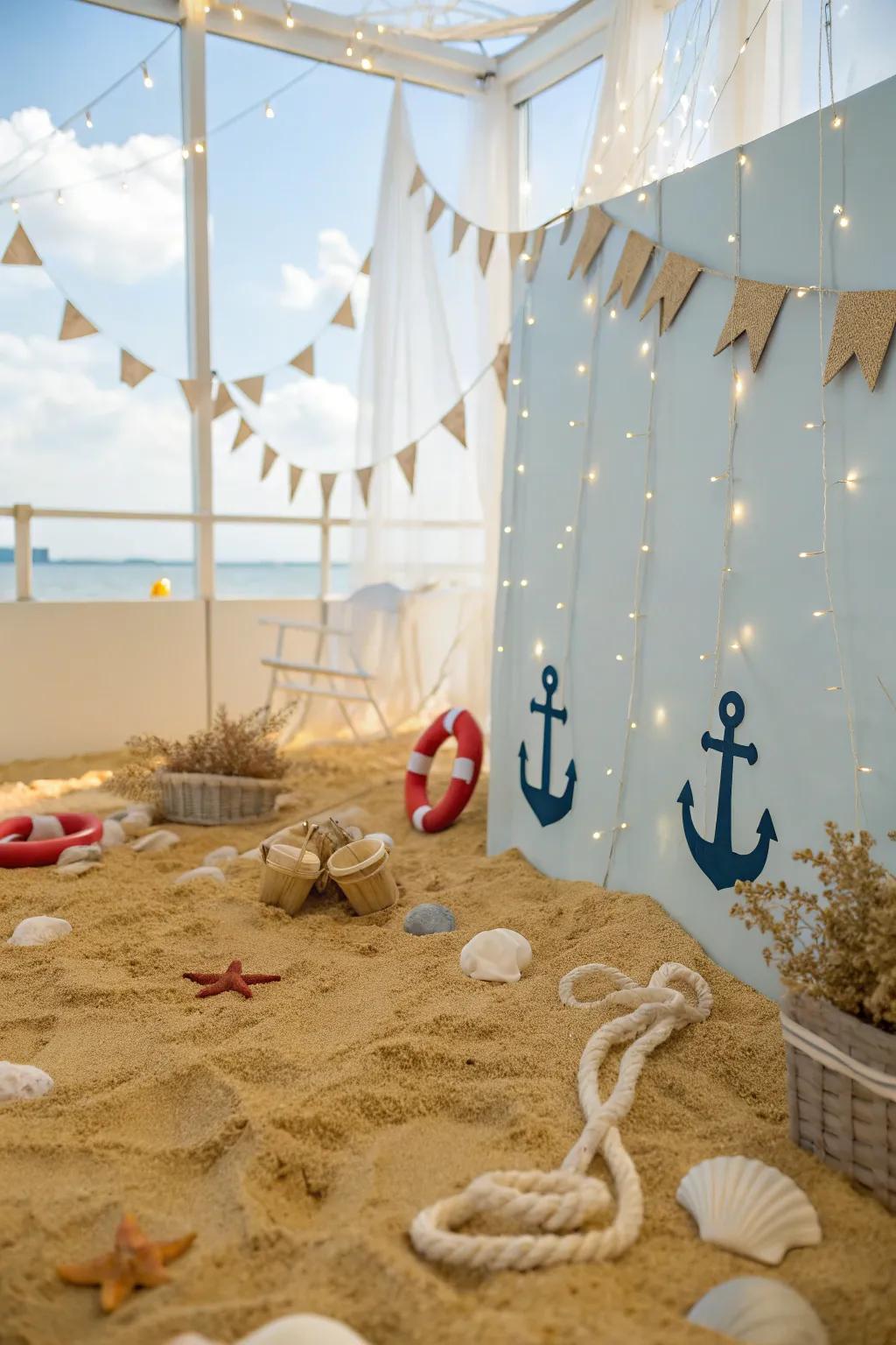 Create a calming coastal vibe with oceanic elements.