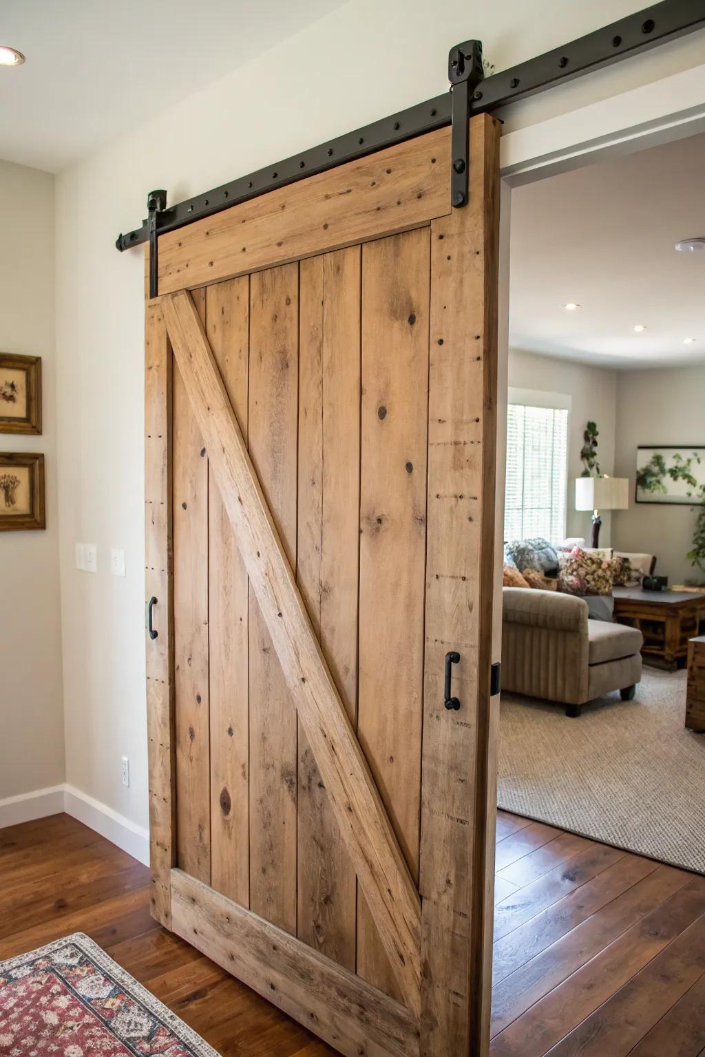 A bold and country sliding stable door in a modern room.