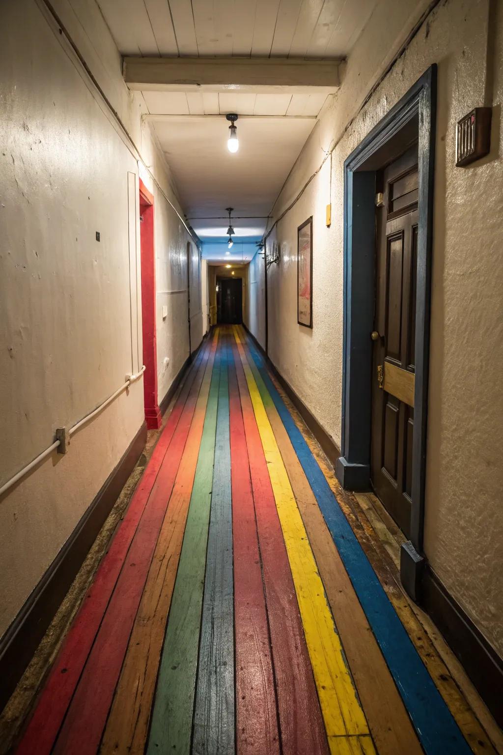 Hued boards provide a personalized and dramatic choice for hallway floors.