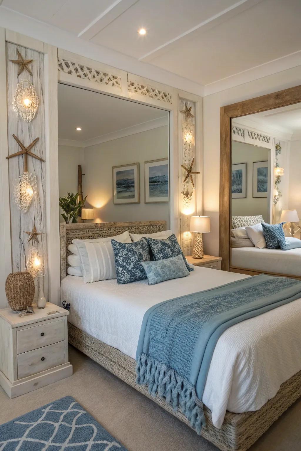 Mirrors can create the illusion of an extended ocean view and amplify light.