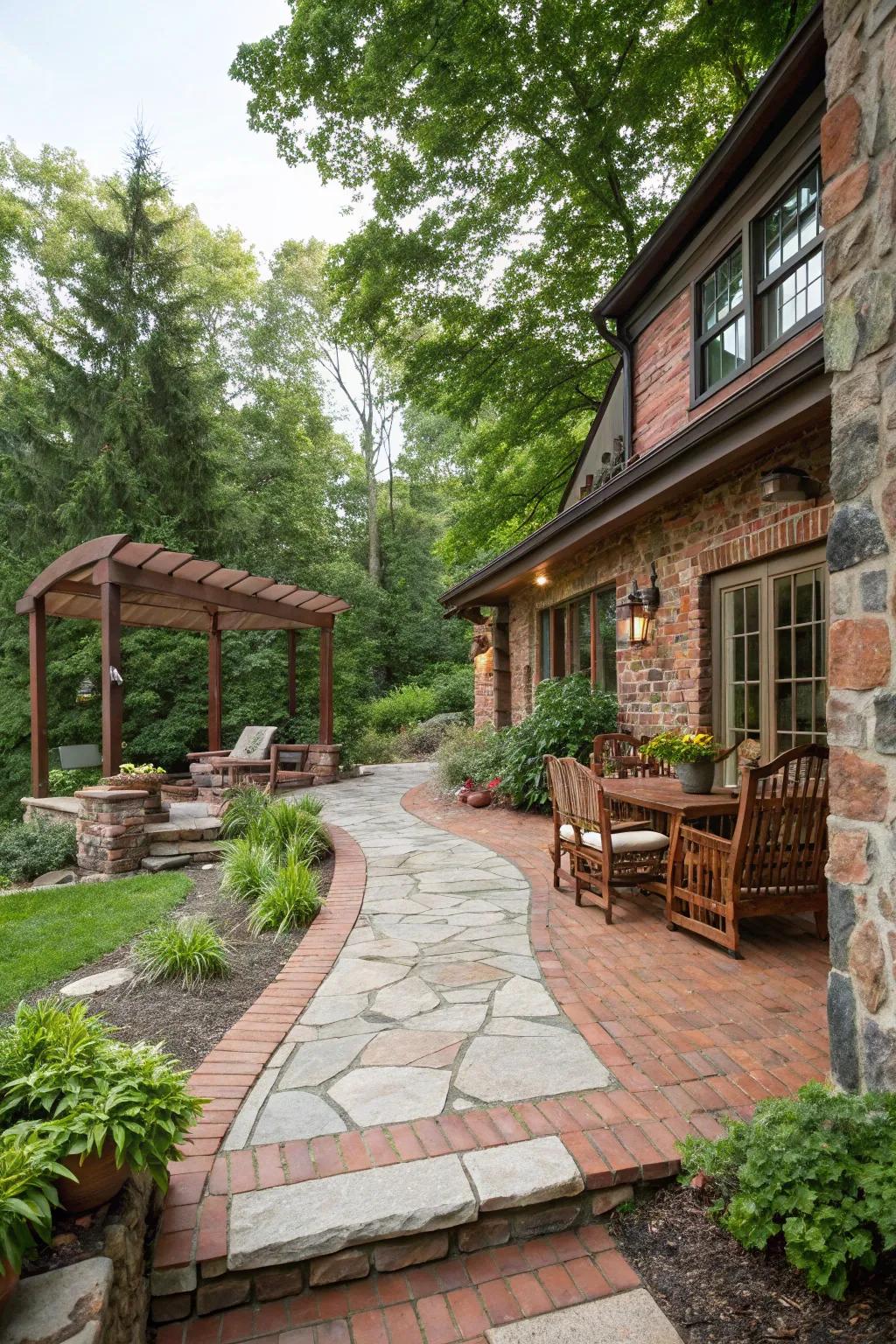 An eclectic mix of materials infuses texture into the patio