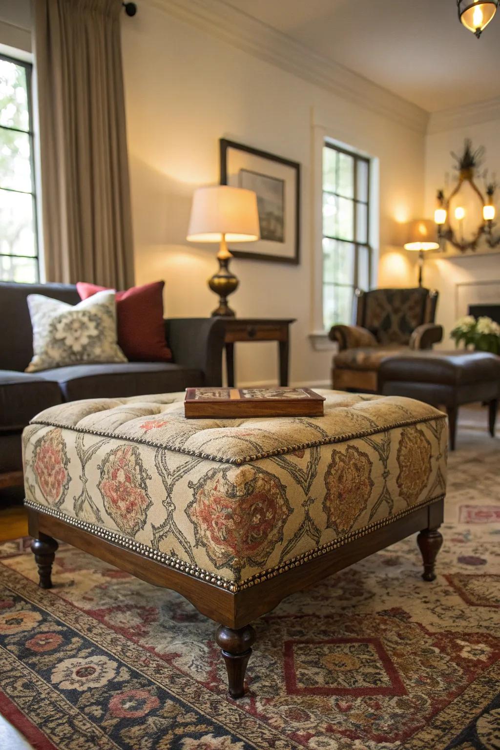 Vintage ottoman carrying nostalgia to the room