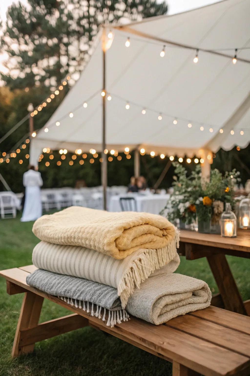 Maintain attendees cozy with soft wraps.