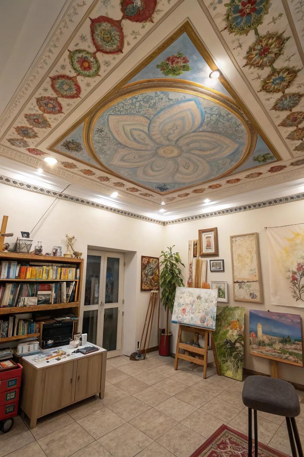 Paint illusions offer a unique and creative ceiling design.