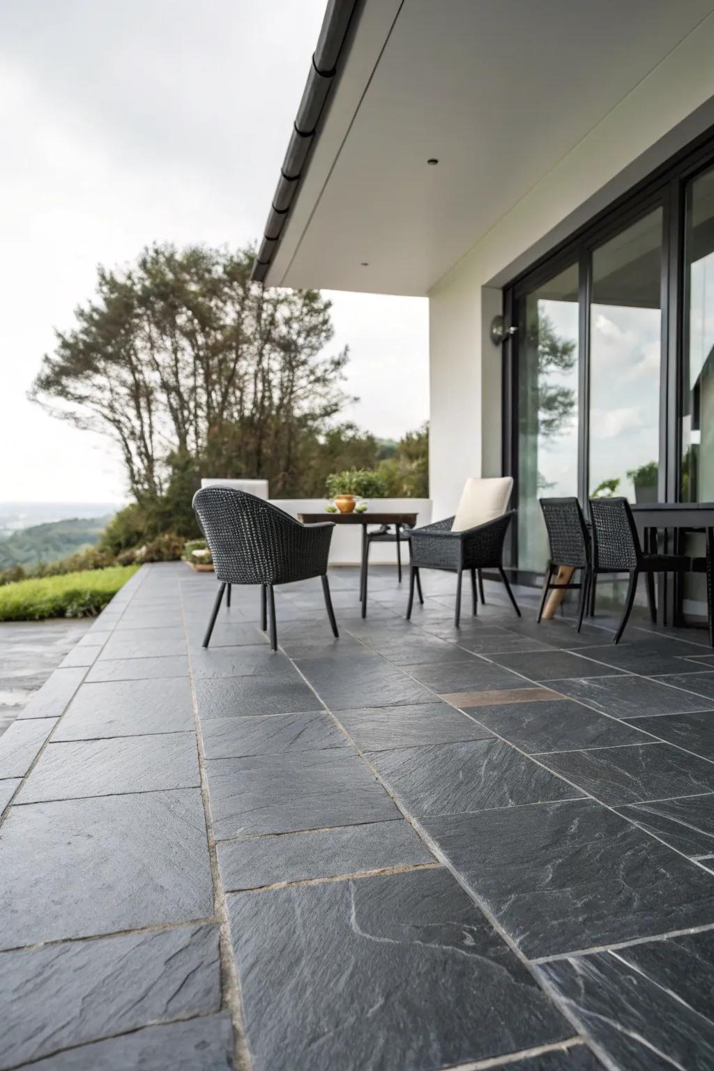 Schist slabs add sophistication and sleekness.