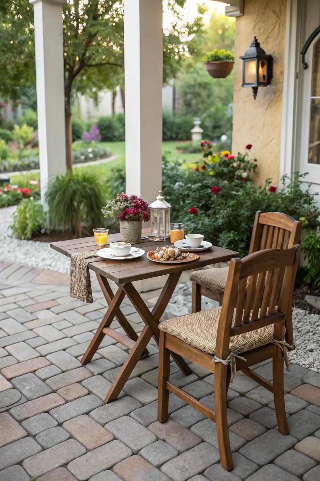 A dining nook welcomes fun outdoor meals.
