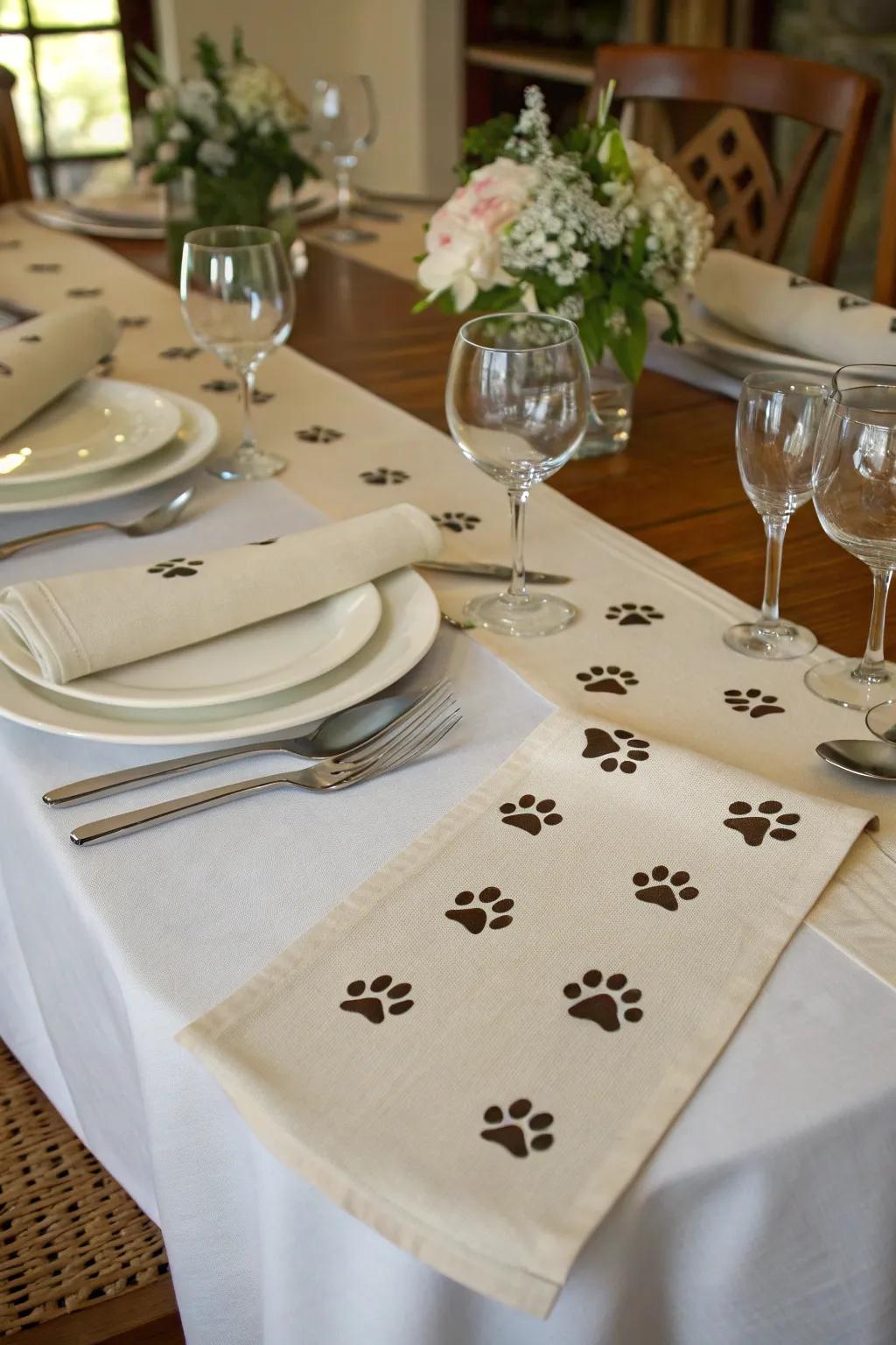 A elegant dining setup with a paw table dressing.