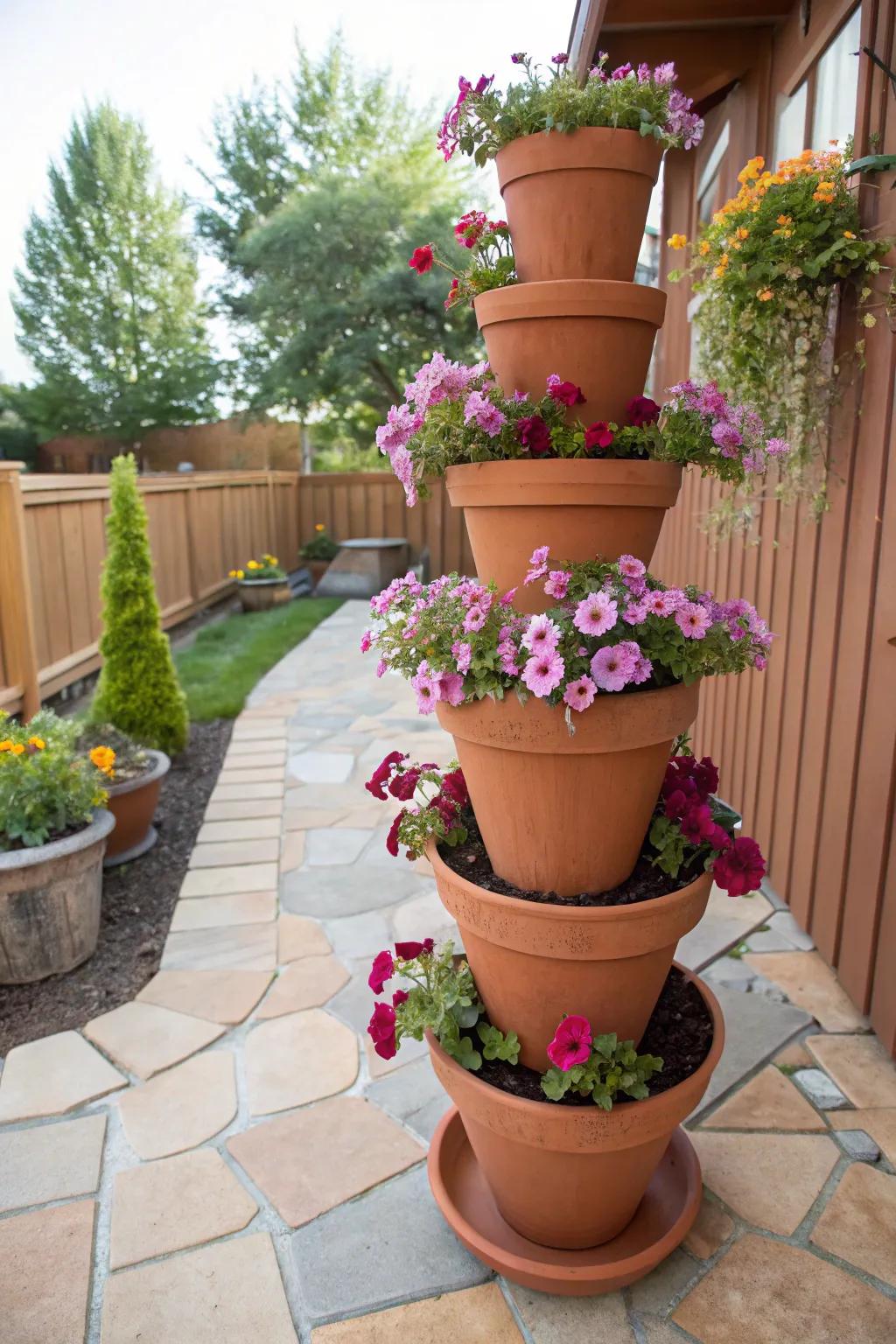 Create drama with stacked terracotta towers.