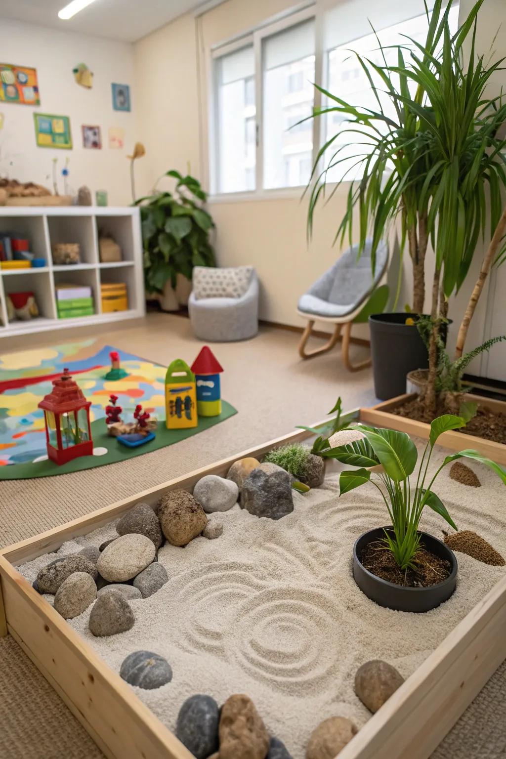 A garden offering peace inside of your playroom.