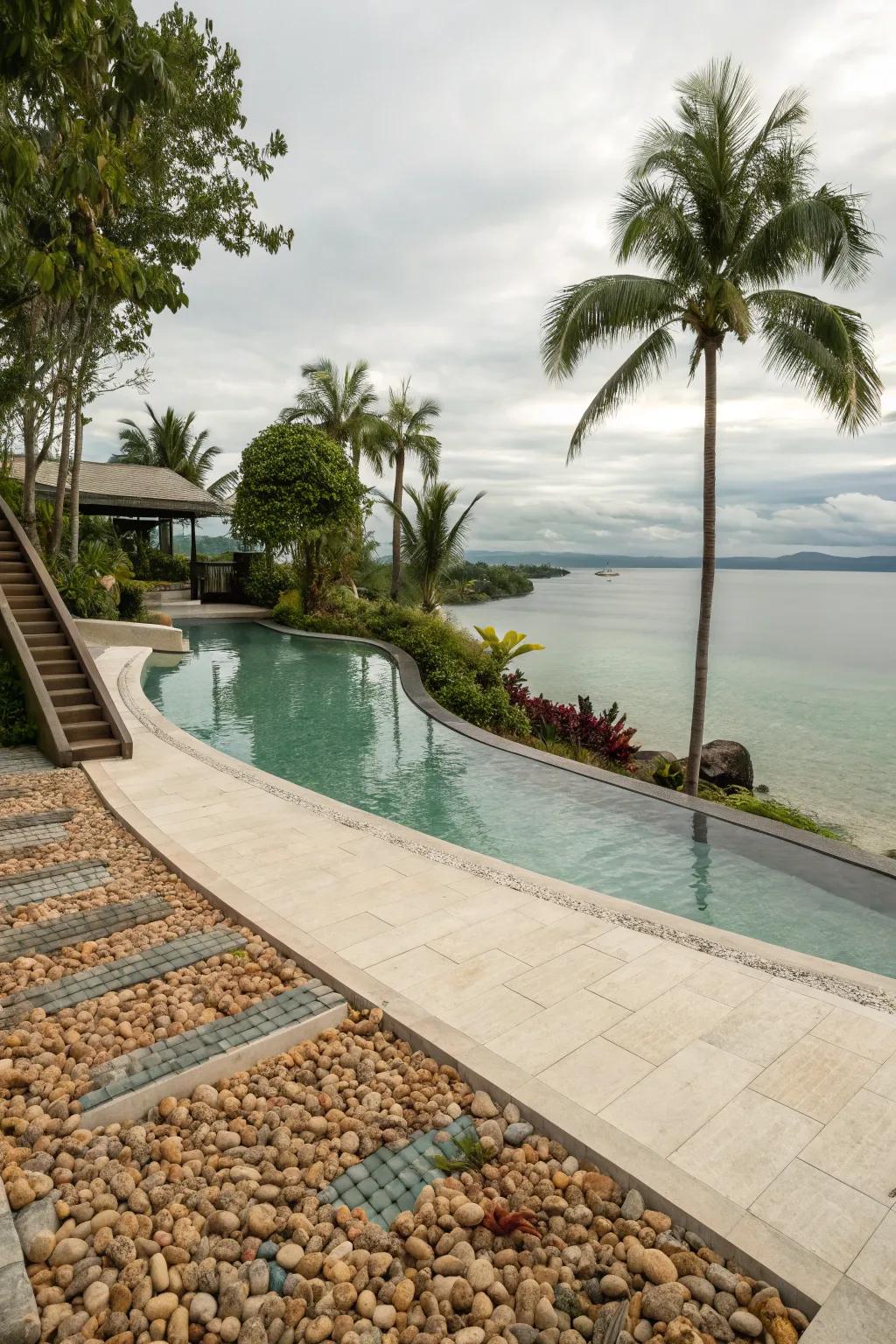 Enjoy the natural feel of a beach entry pool design.