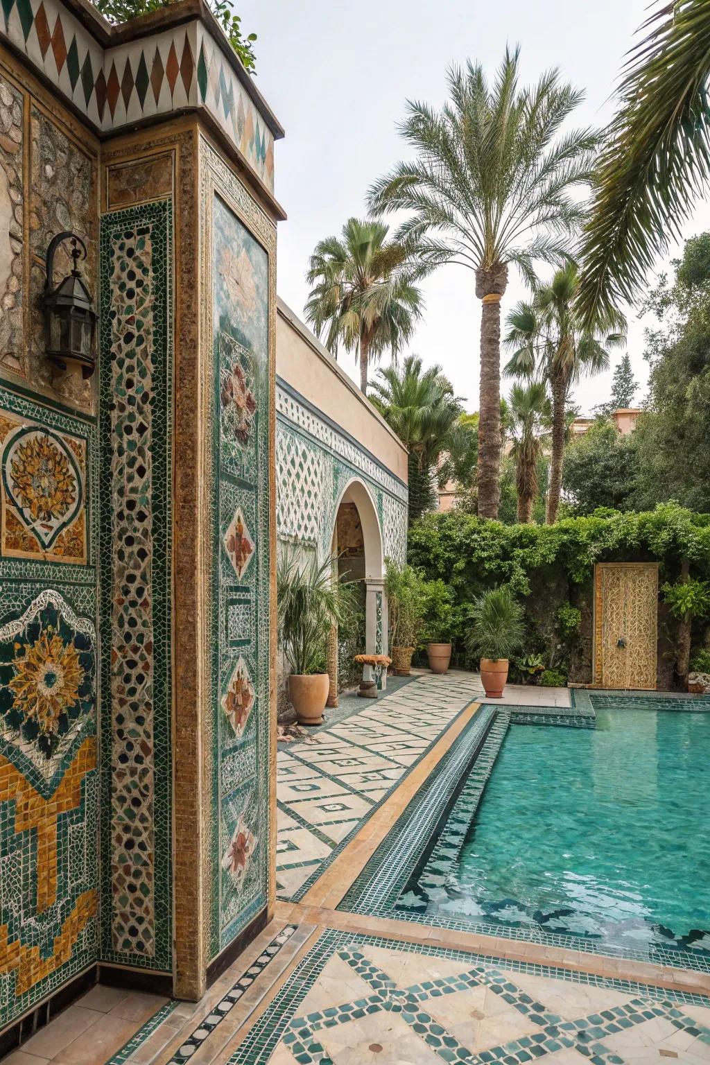 Transform your pool area with mosaic tile art.