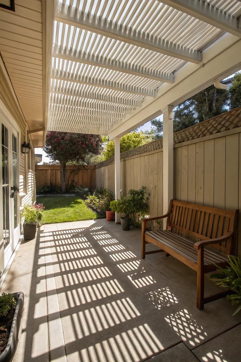 Create dynamic light patterns with a louvered roof.