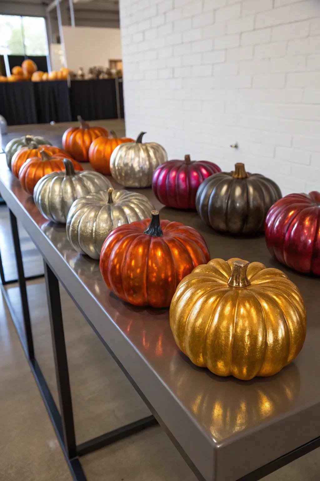 Metallic pumpkins impart an air of sleek sophistication.