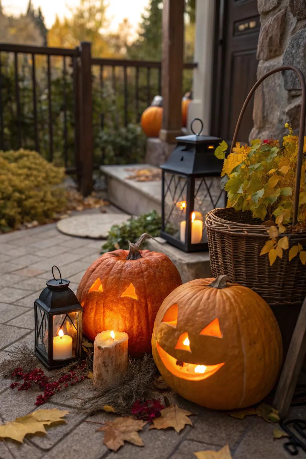 Gourd lanterns casting a magical glow at the wedding.