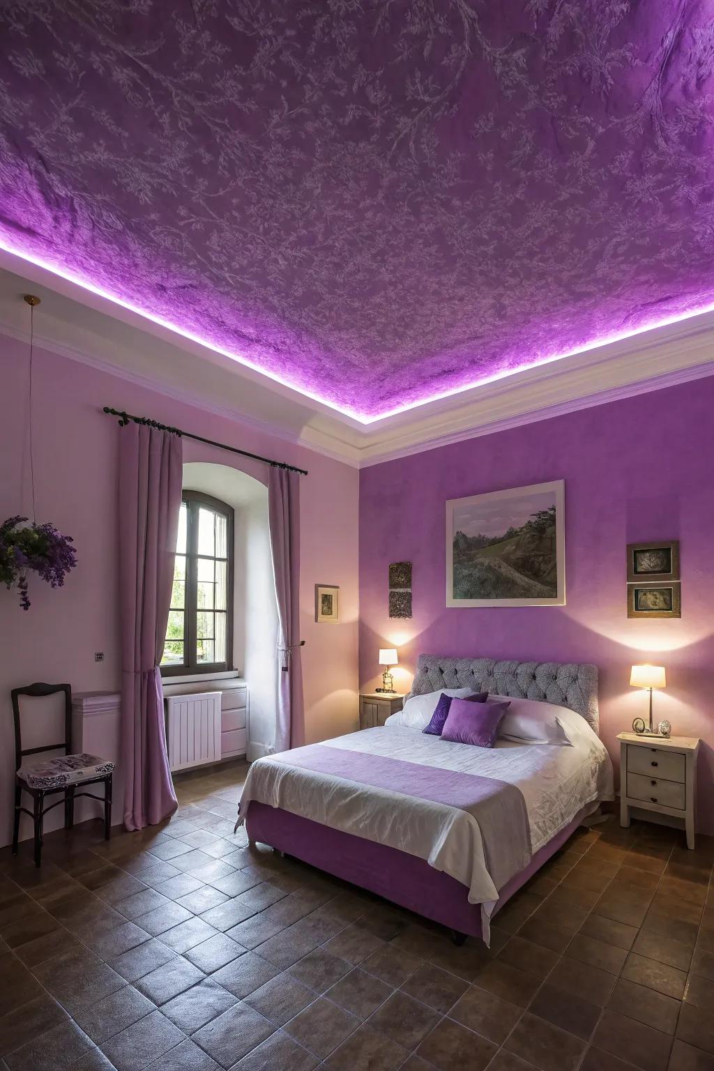 An impressive purple top improving the overall room design.