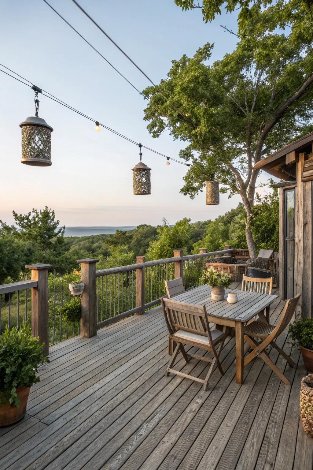 Incorporate rustic allure via weathered timber decking.