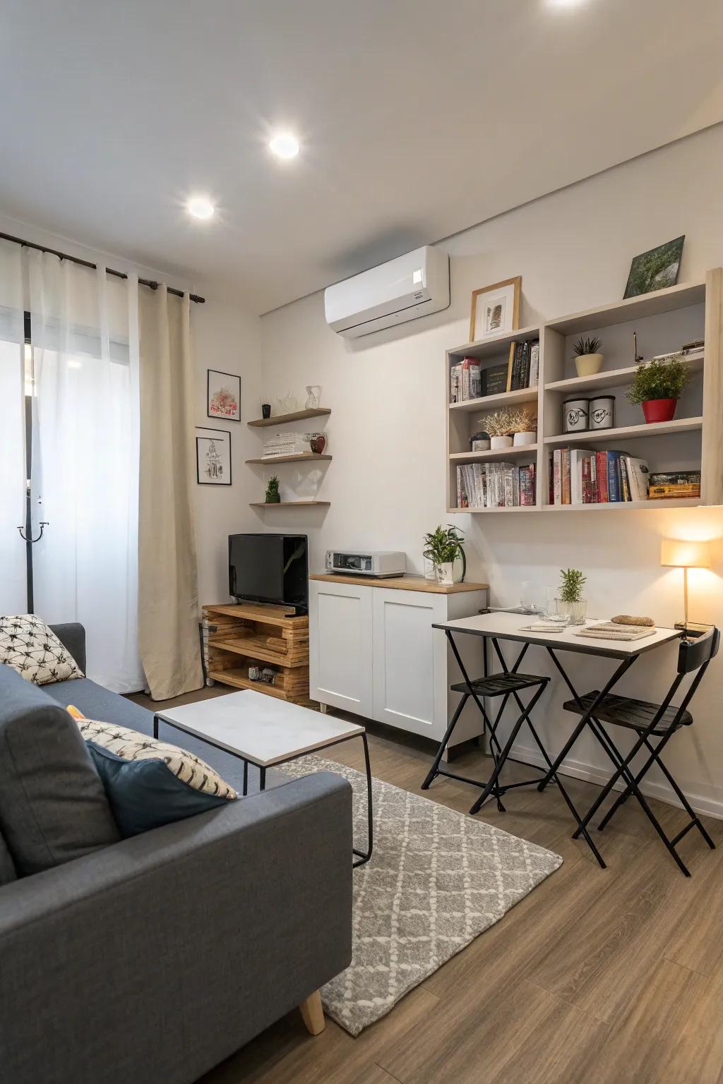 A small but mighty living area that&rsquo;s rocking some space-saving furniture.