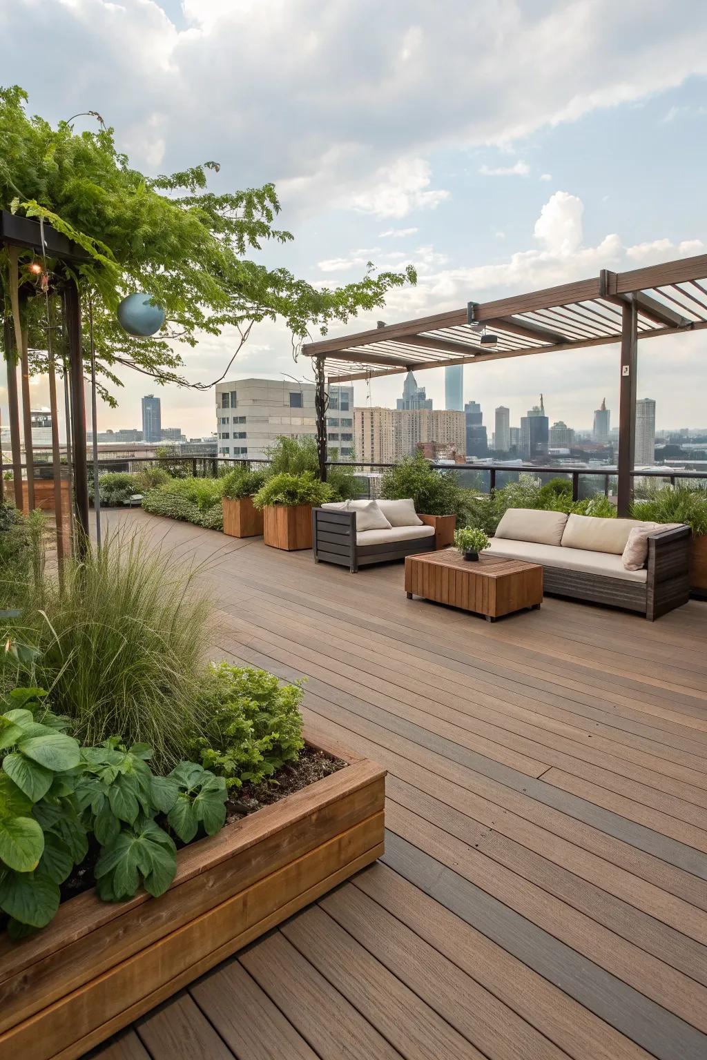 Employ sustainable resources atop your terrace intended for an environmentally conscious blueprint.