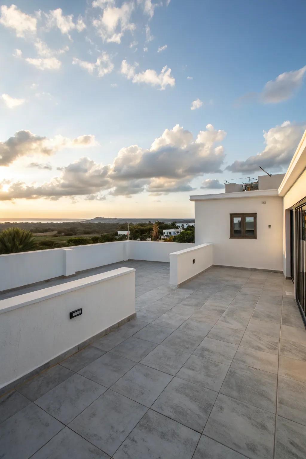 A minimalist design cultivates a tranquil sanctuary on your rooftop.