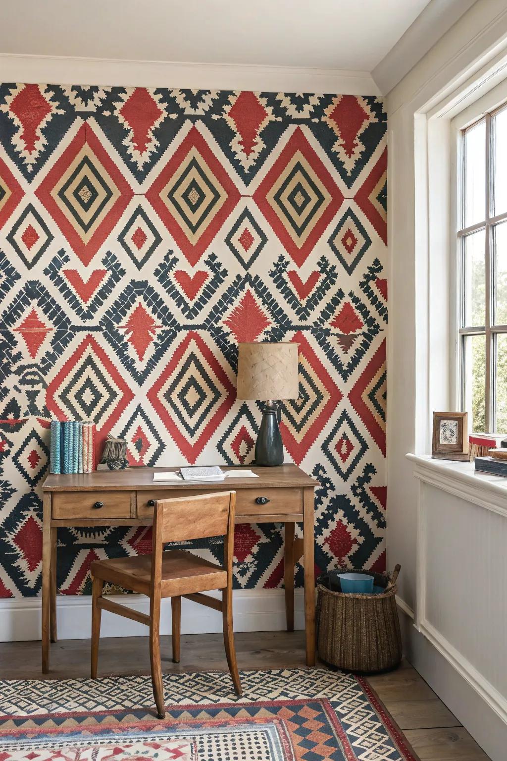 Daring wallpaper appends persona and flair to the space.
