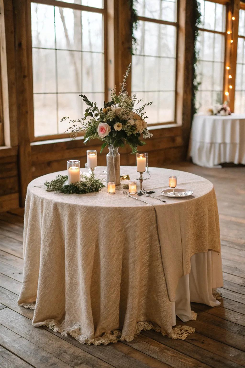 Table covering of natural fibers for an eco-conscious wedding.