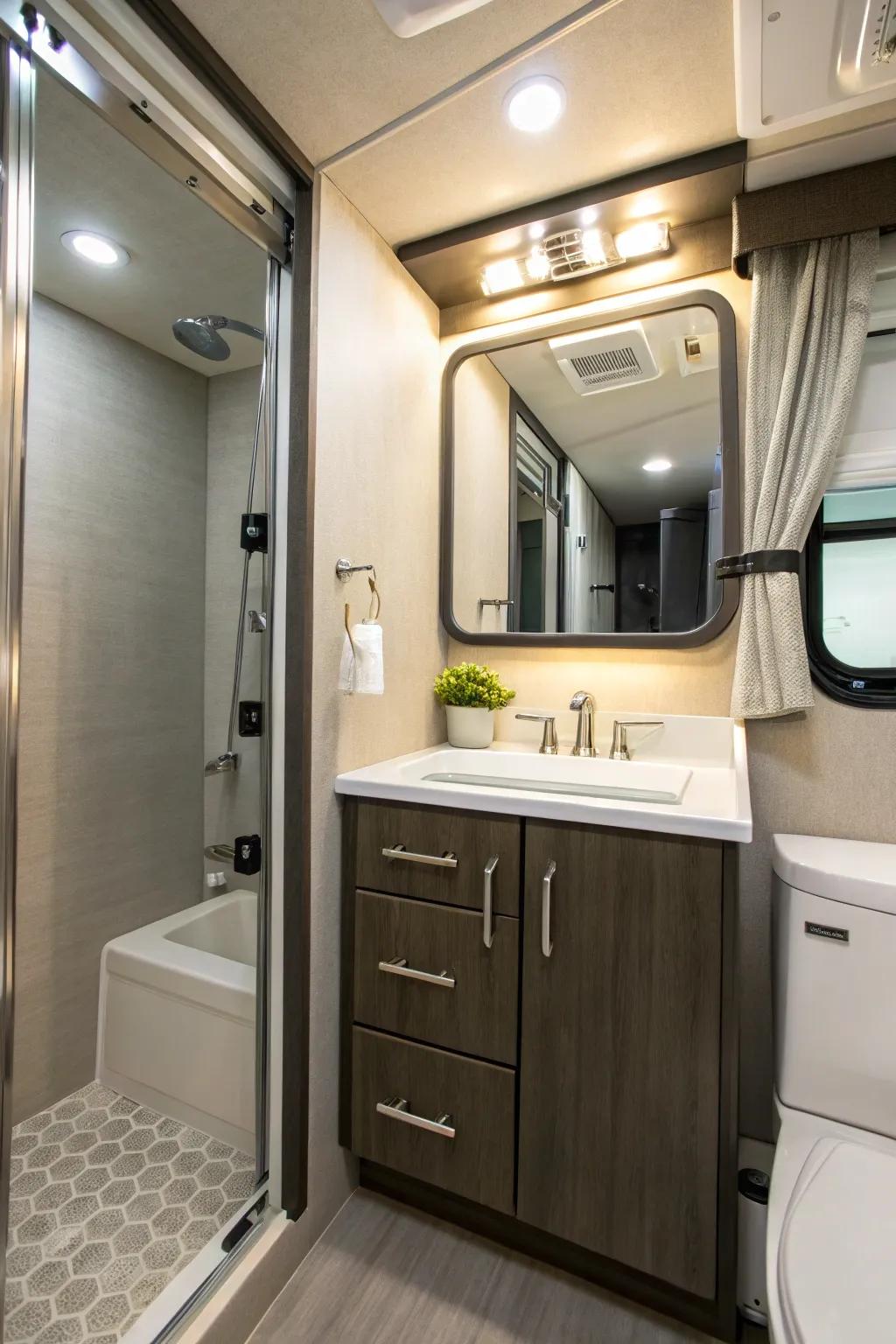 Integrate function and style with a mirror cabinet.