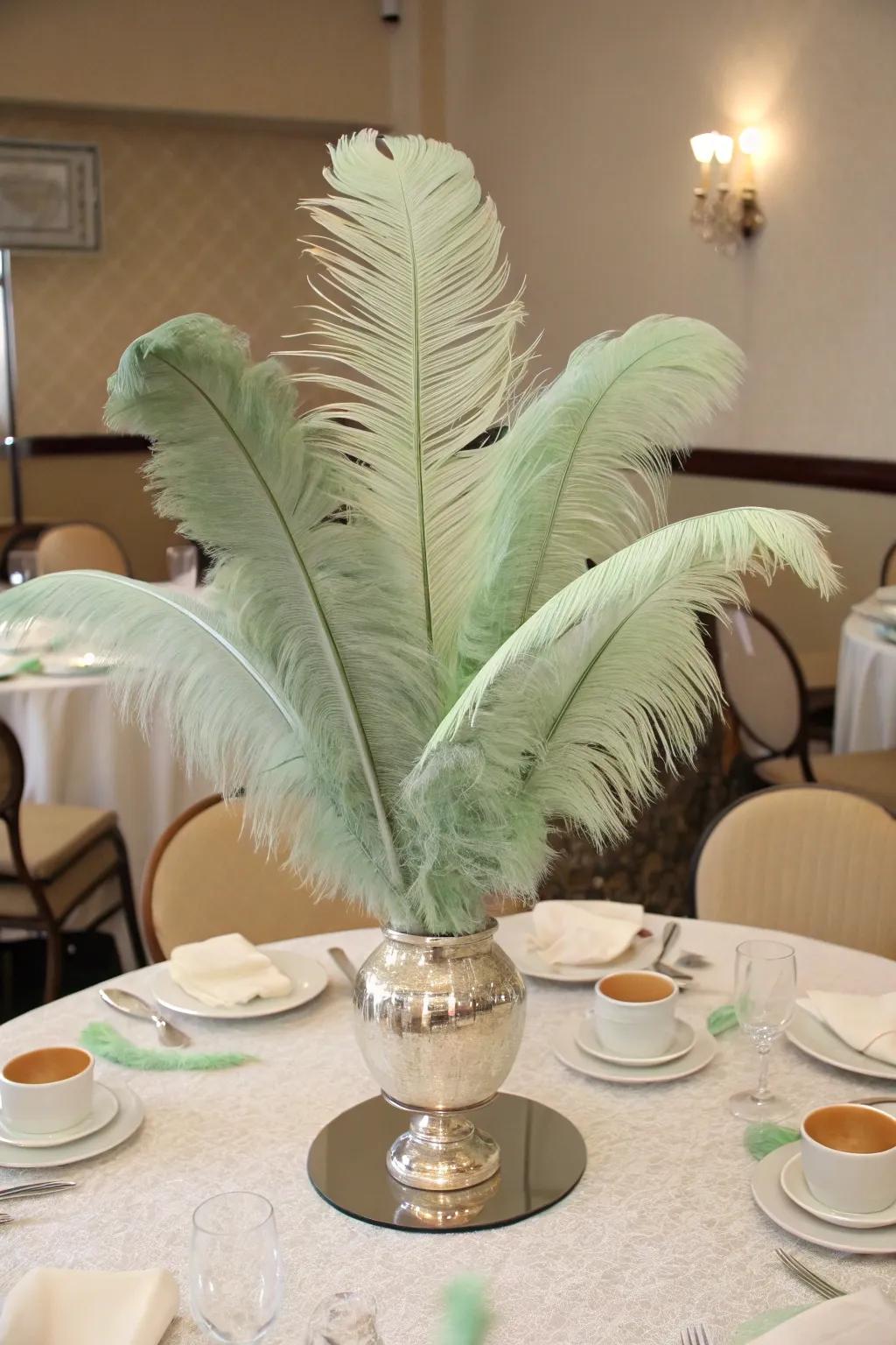 These sage green feathers add a dash of charm and intrigue.