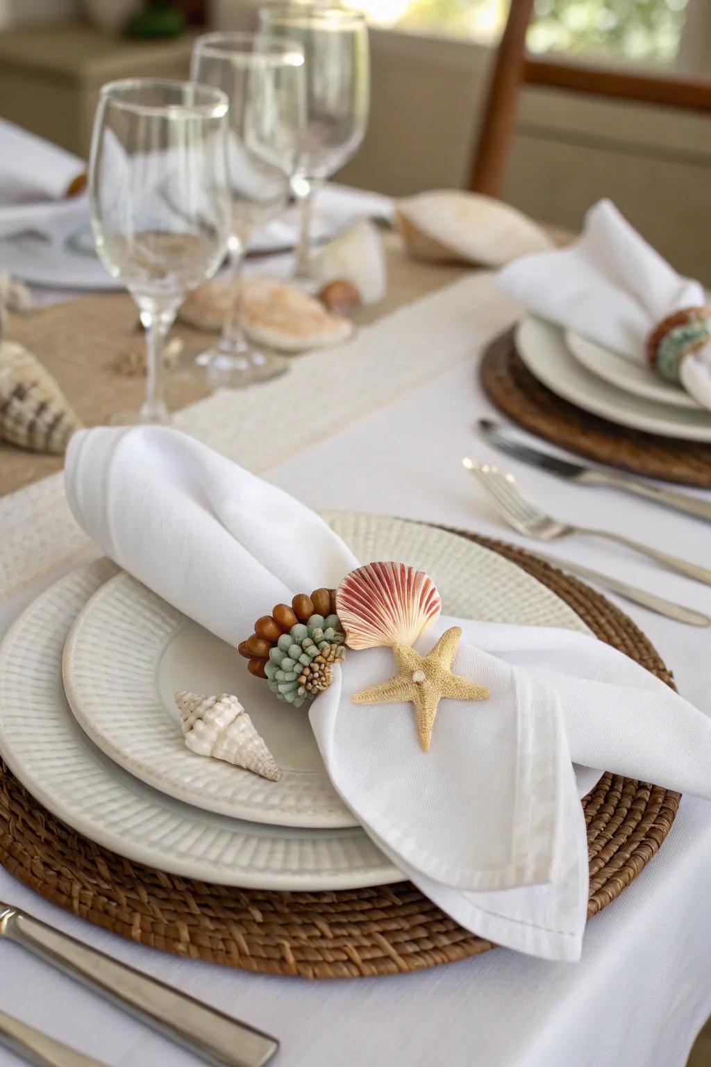 Seashell napkin rings inject a delightful coastal component to your table presentation.