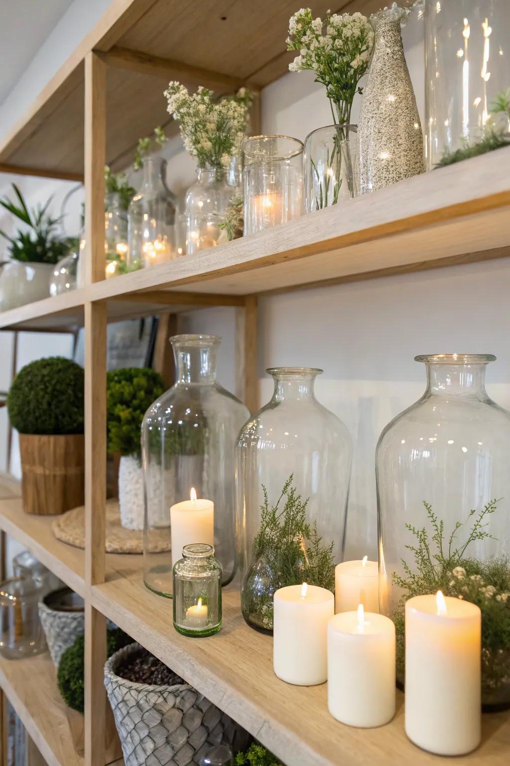 Transparent elements forge an ethereal, open shelf exhibit.