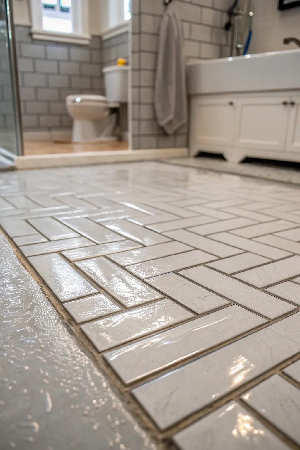 Chevron patterns convey ageless elegance to your shower design.