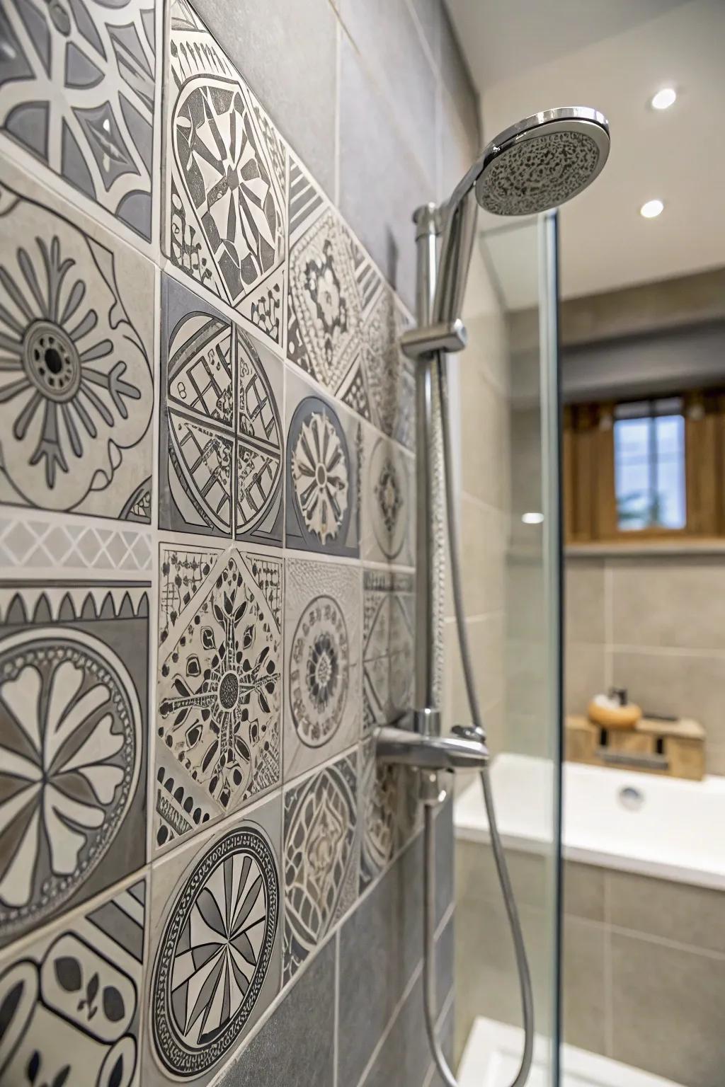 Glamorous art deco inspirations highlighted with grey tiles.