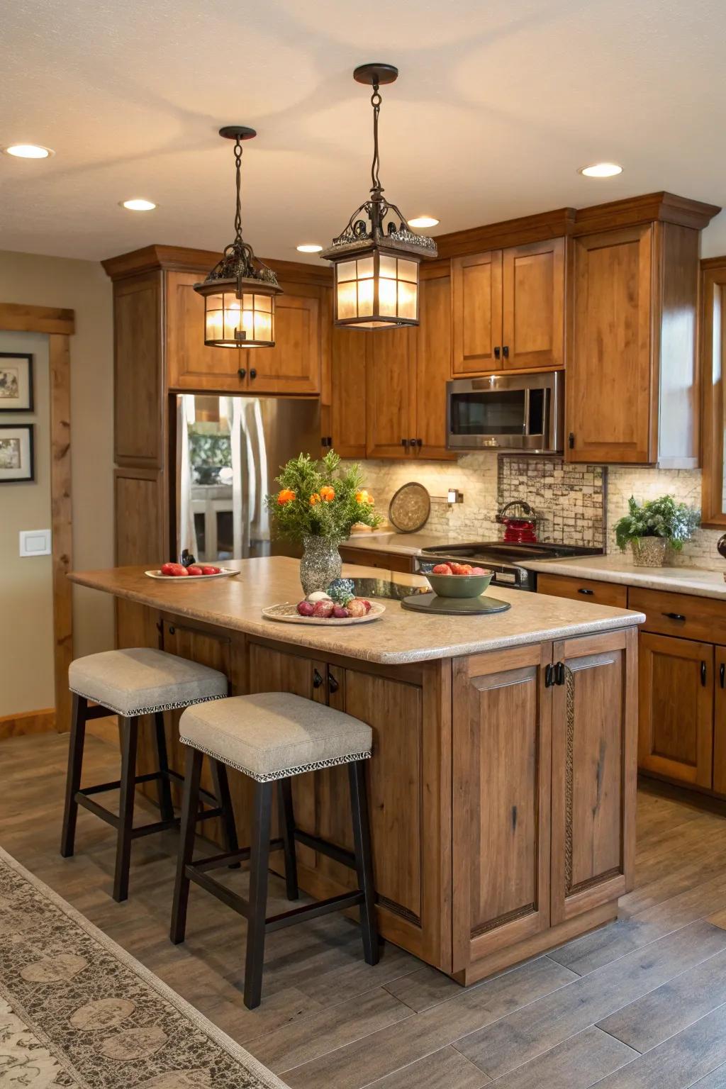 Warm timber tones incorporate coziness and natural appeal.