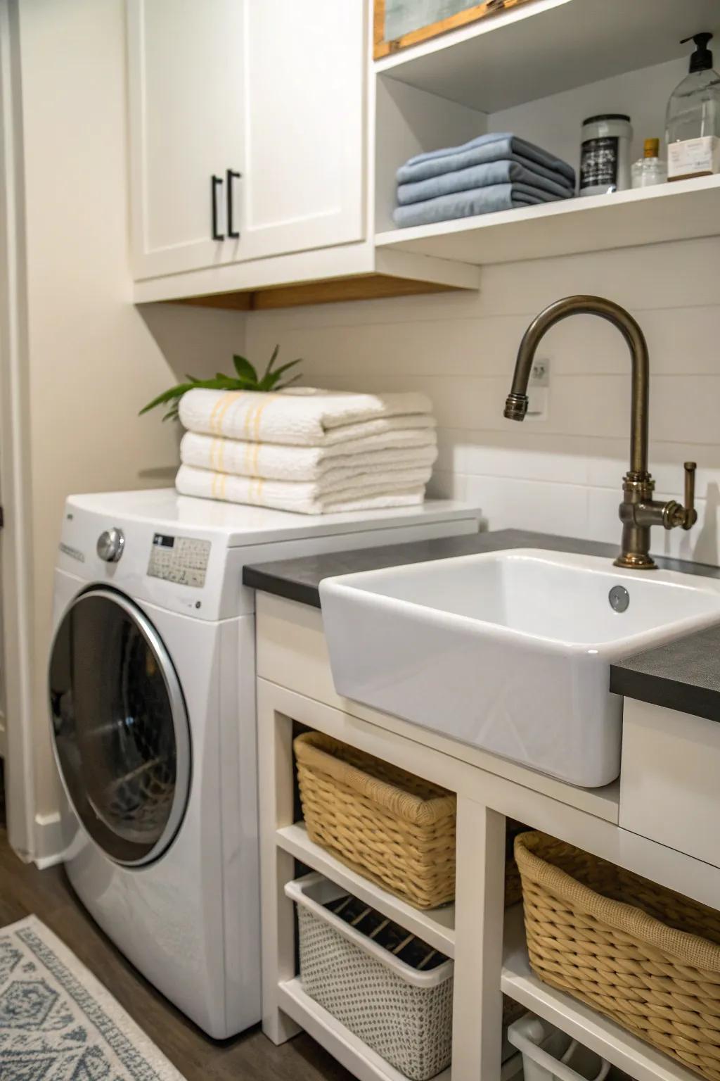 A stylish and useful addition to your laundry area is a compact sink.