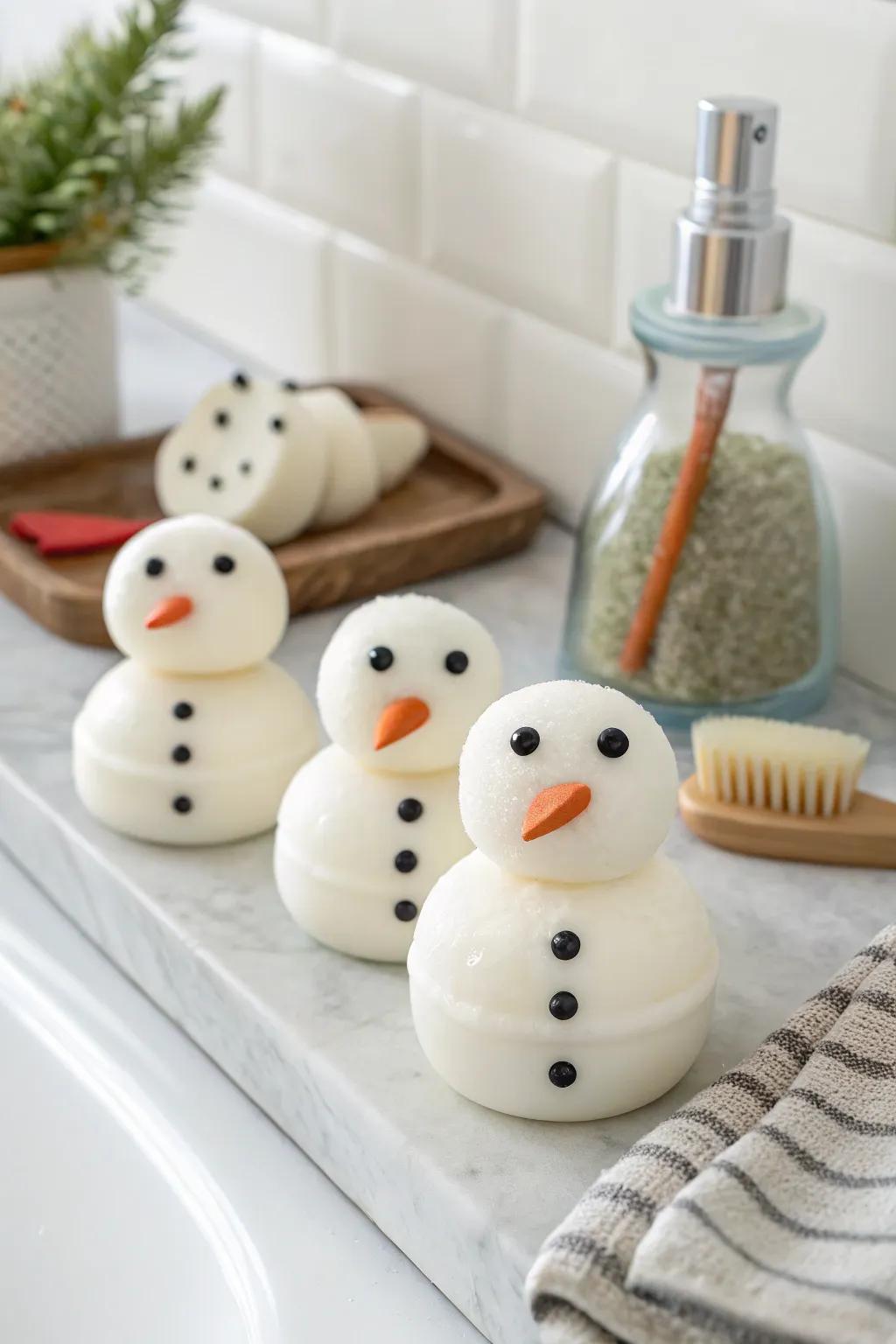 Snowman cleansing bars impart a whimsical accent to personal care.