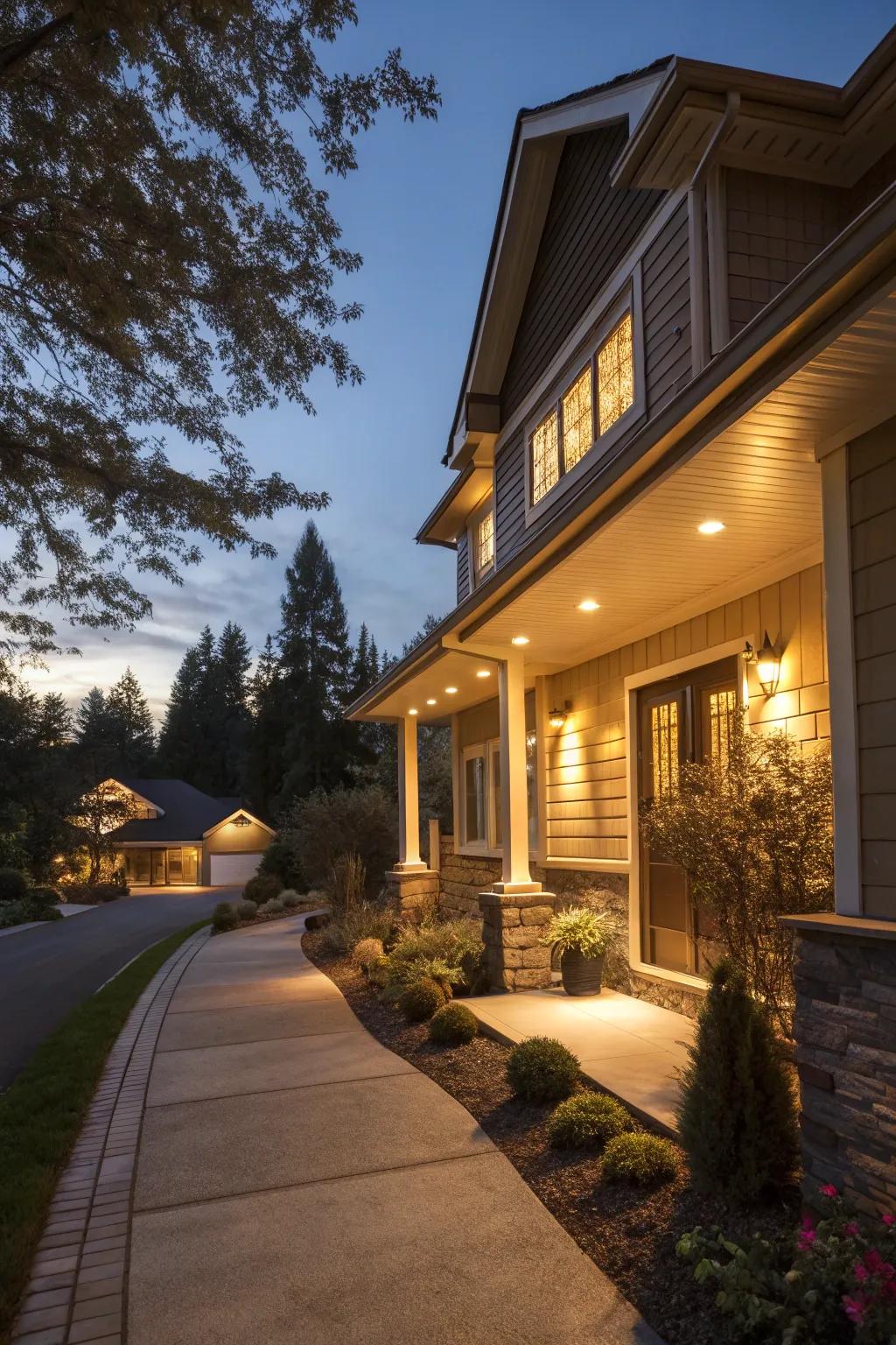 Dual function soffit lighting offers both security and decorative benefits.