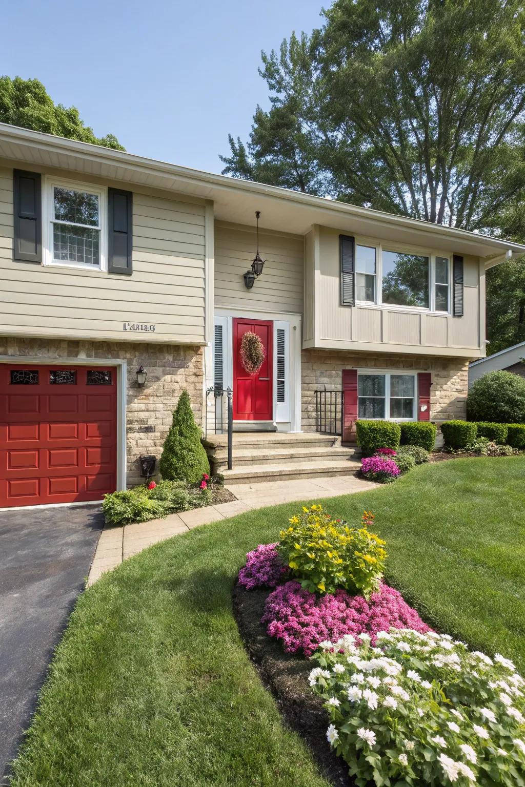 A bold front door color makes a striking entrance statement.