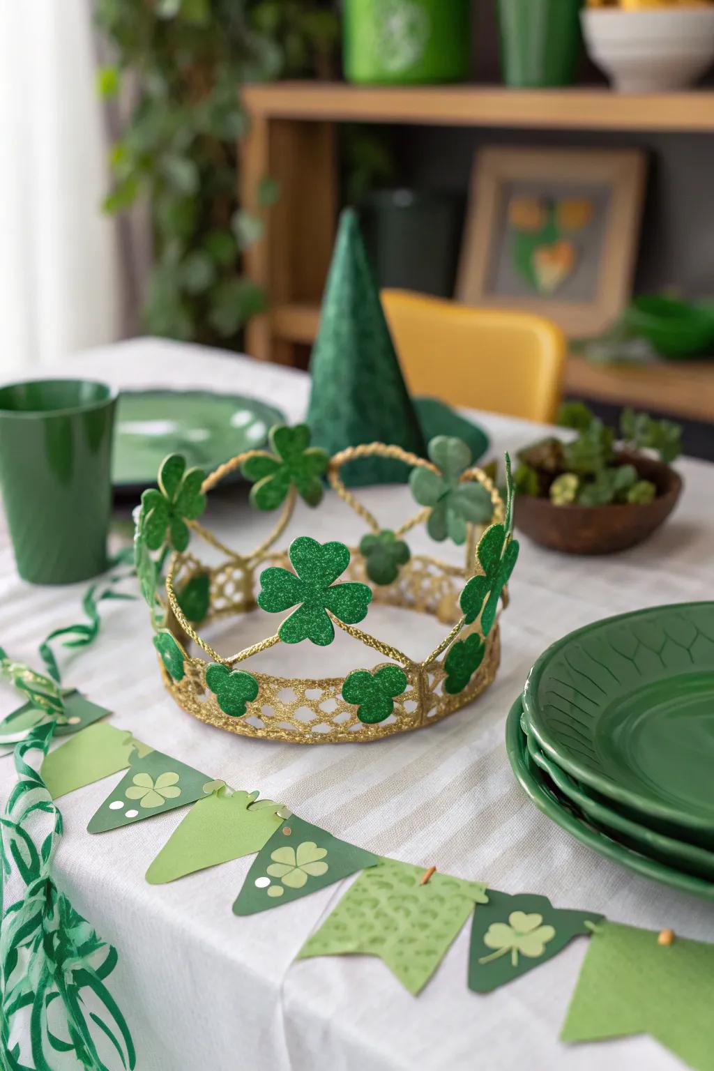 A charming clover crown ideal for celebratory snapshots.
