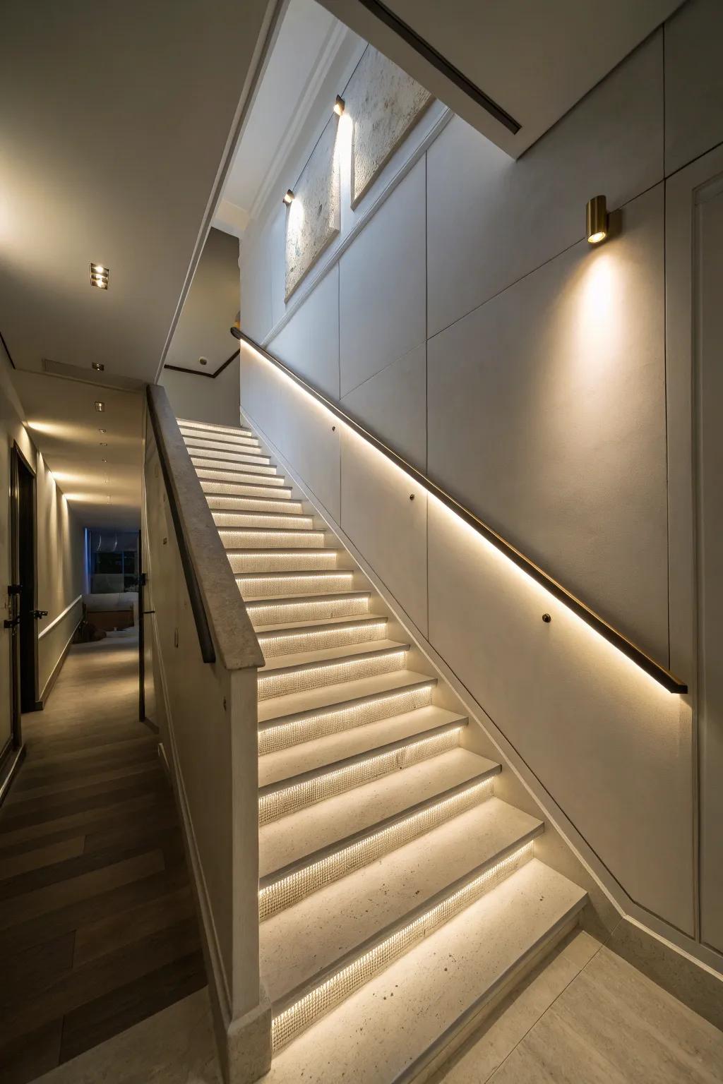 LED lighting integrated into trim provides a modern glow.