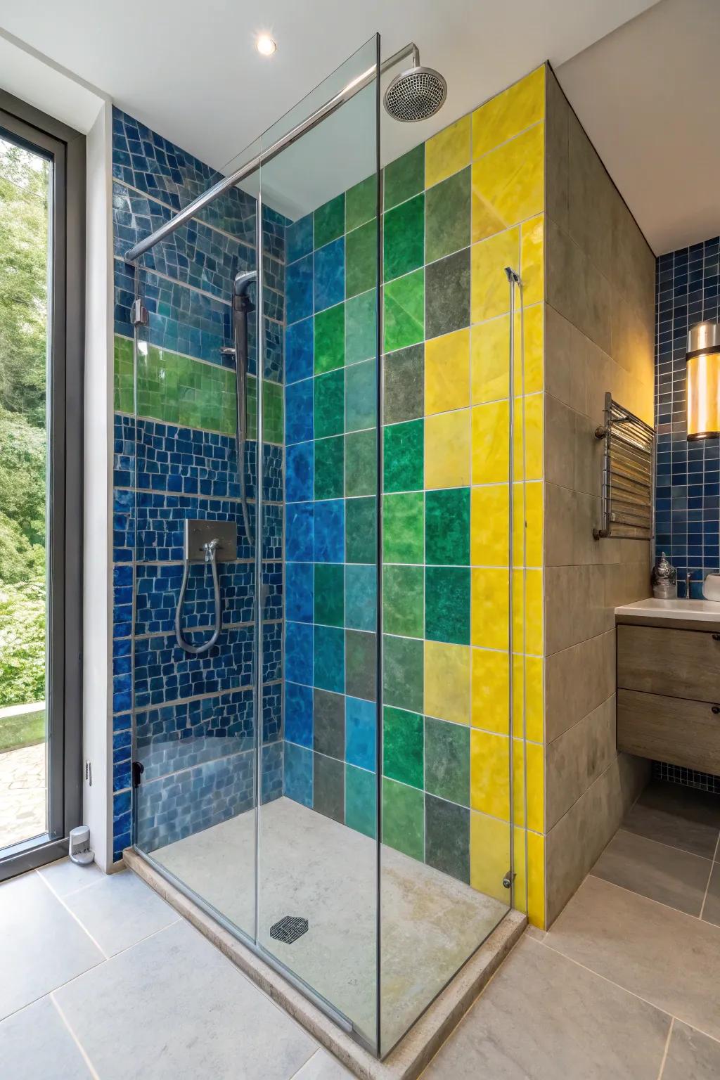 Colorful stones compose a courageous declaration in showering area blueprints.