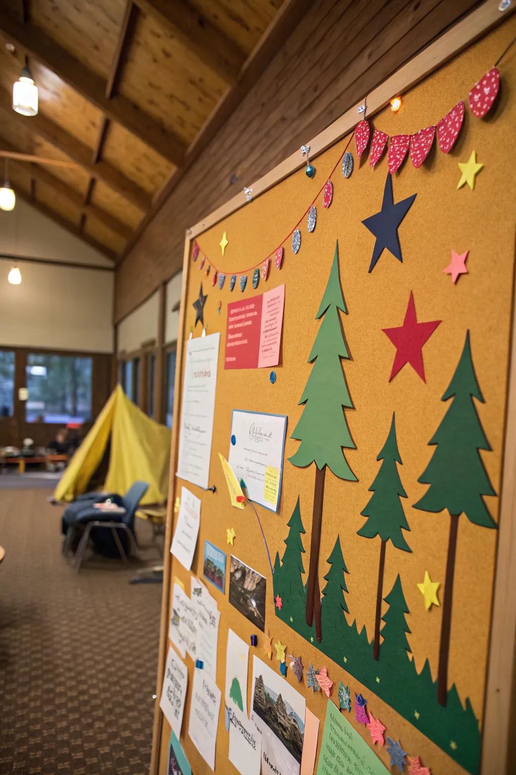 A camping-themed bulletin board celebrating outdoor fun.