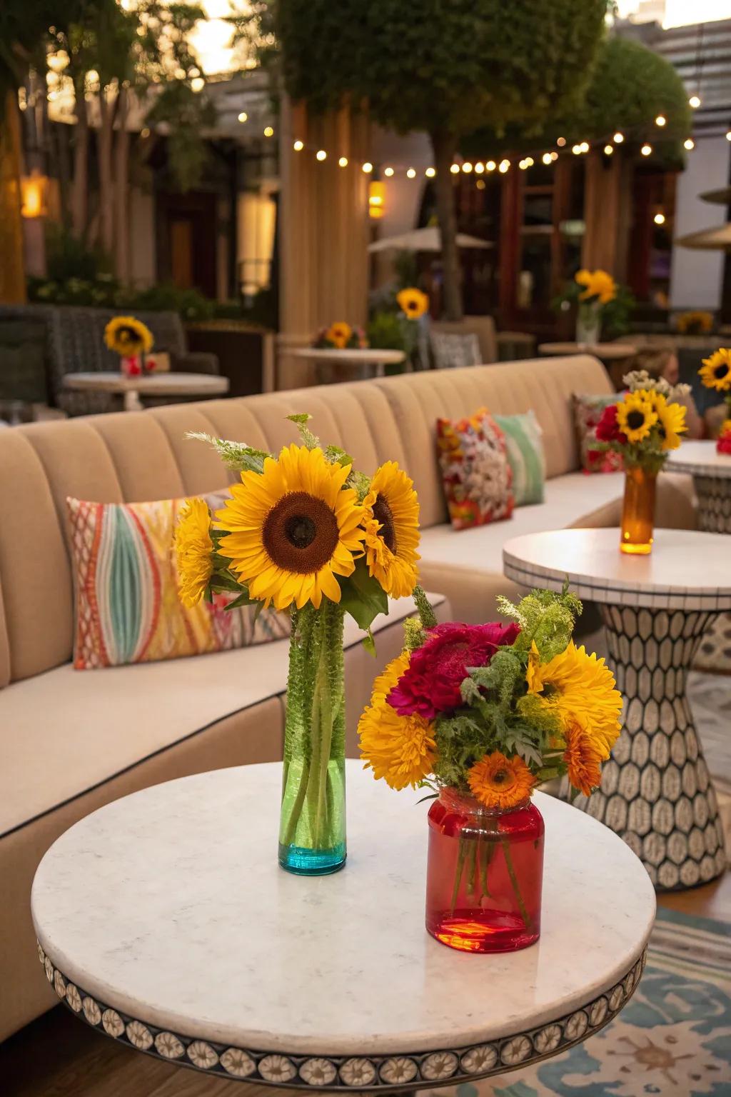 Golden bloom decorations adding charm to the cocktail hour.