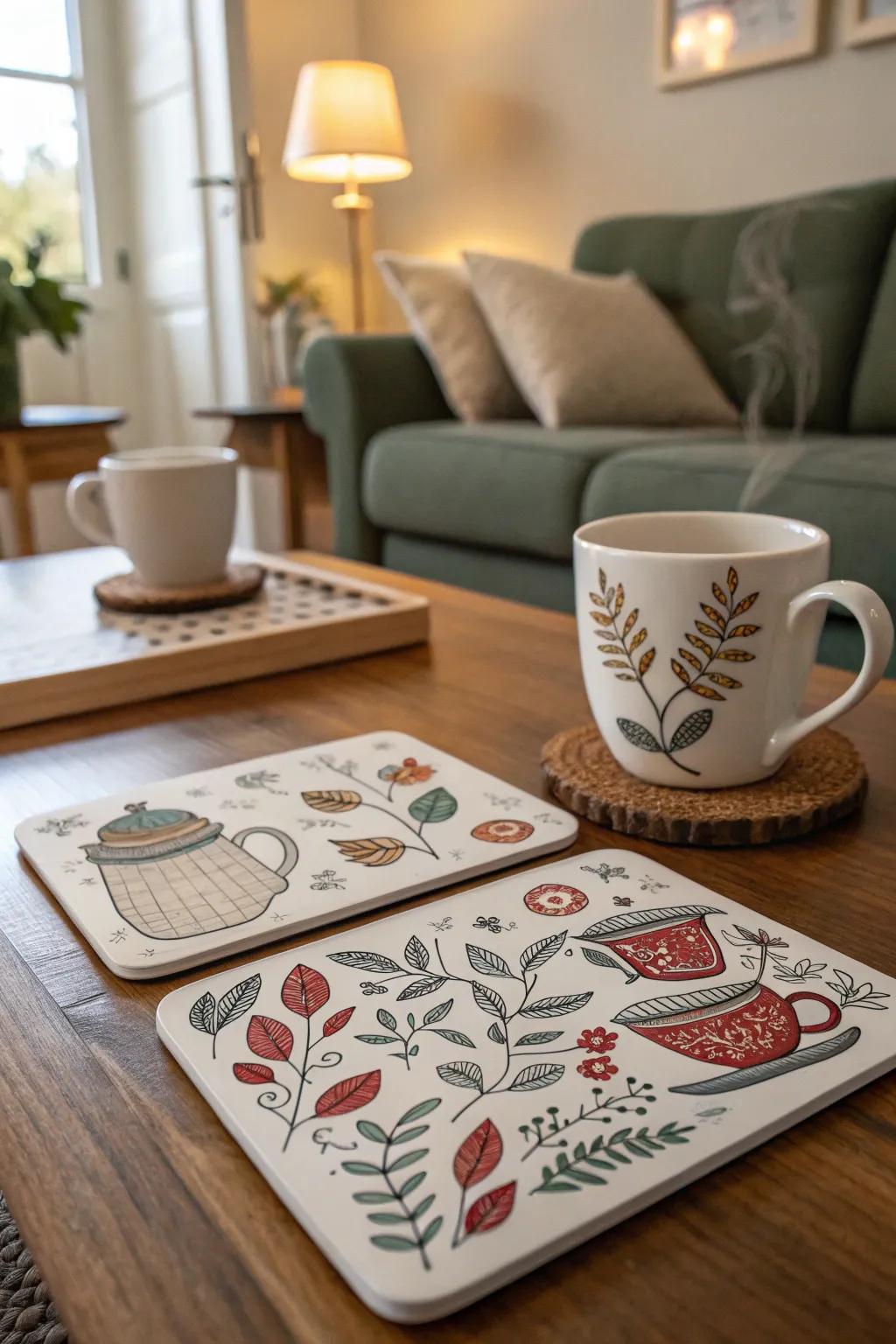 Bespoke coasters are a thematic and functional present.
