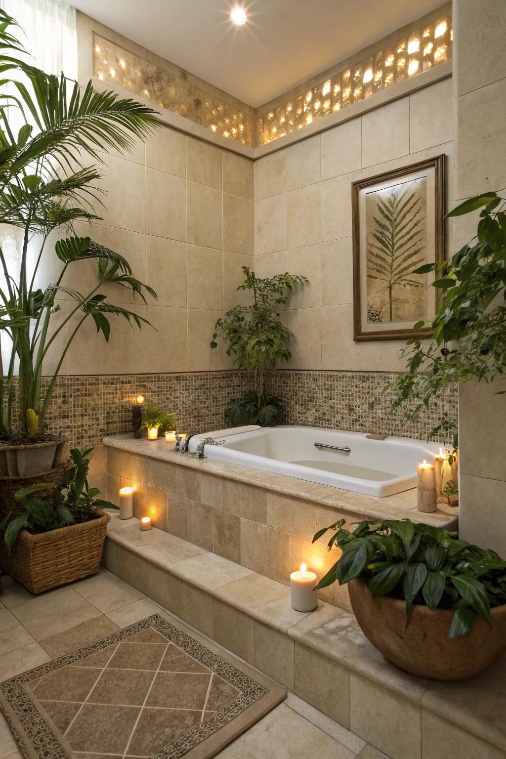 Neutral coverings and natural elements create a spa-like retreat in your bathroom.