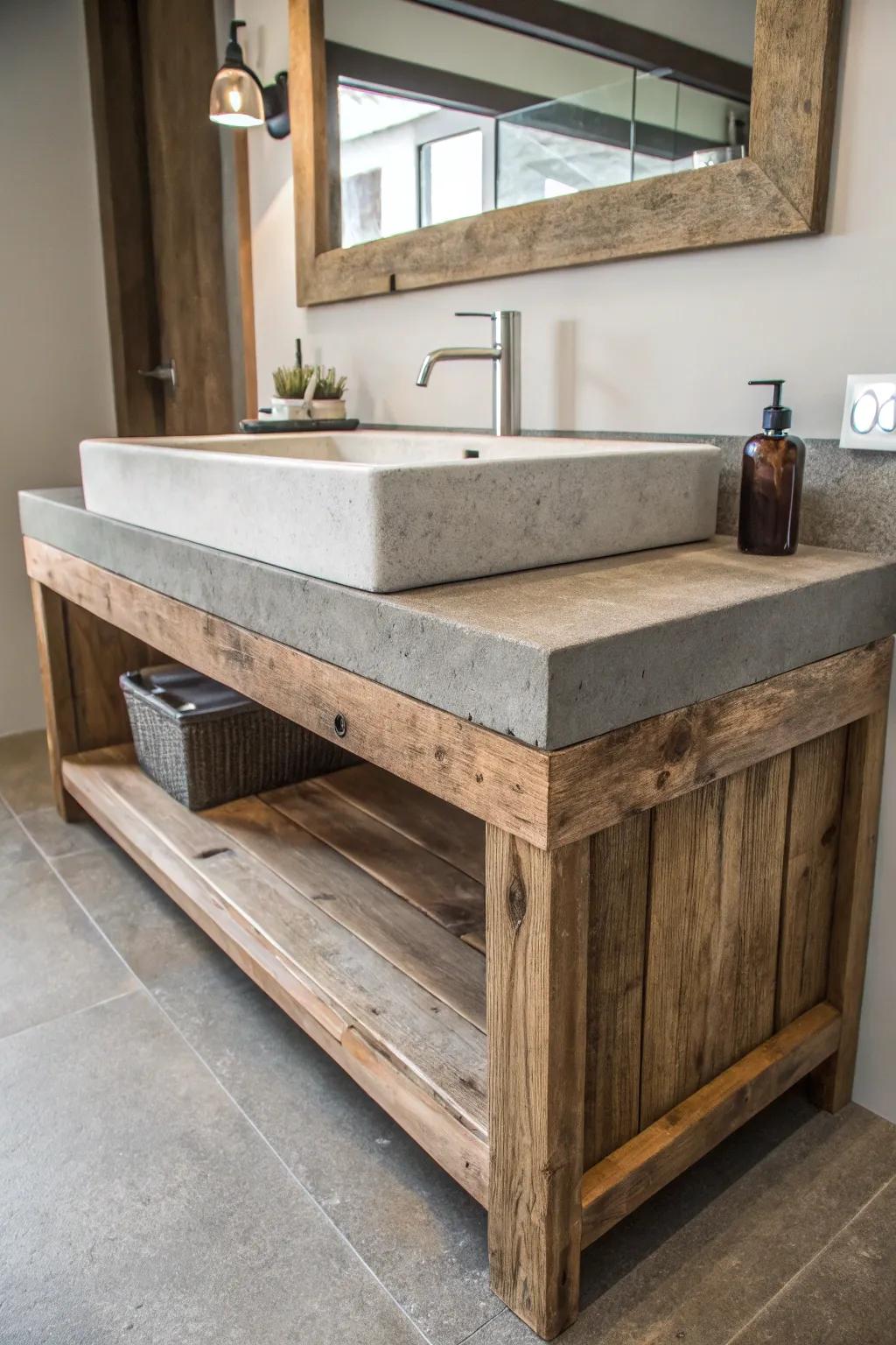 This bathroom vanity employs surprising materials to craft a dramatic and unforgettable style.