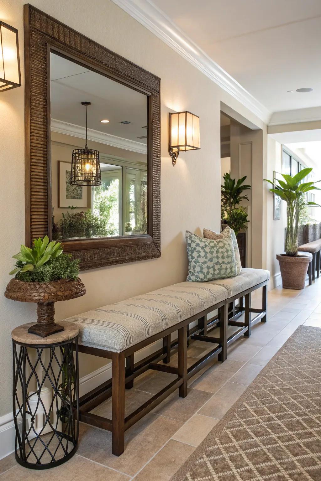 Versatile seating contributes convenience and style to your entryway.
