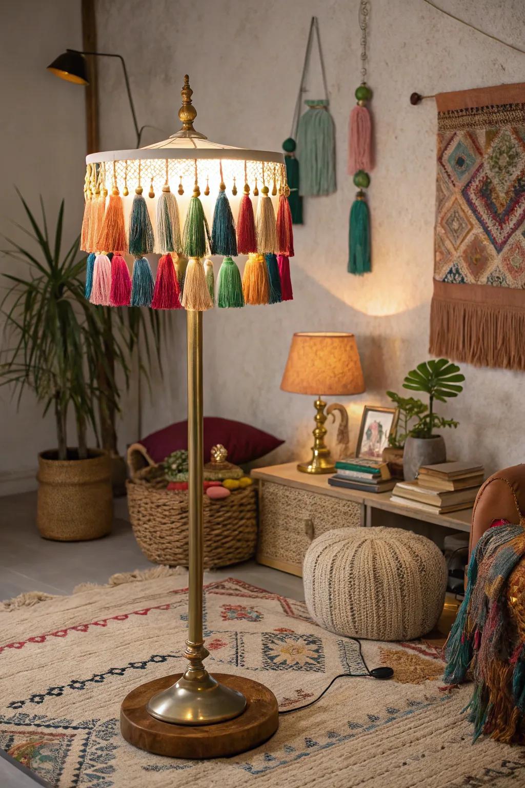 Inject bohemian vibes with a fringed lamp.