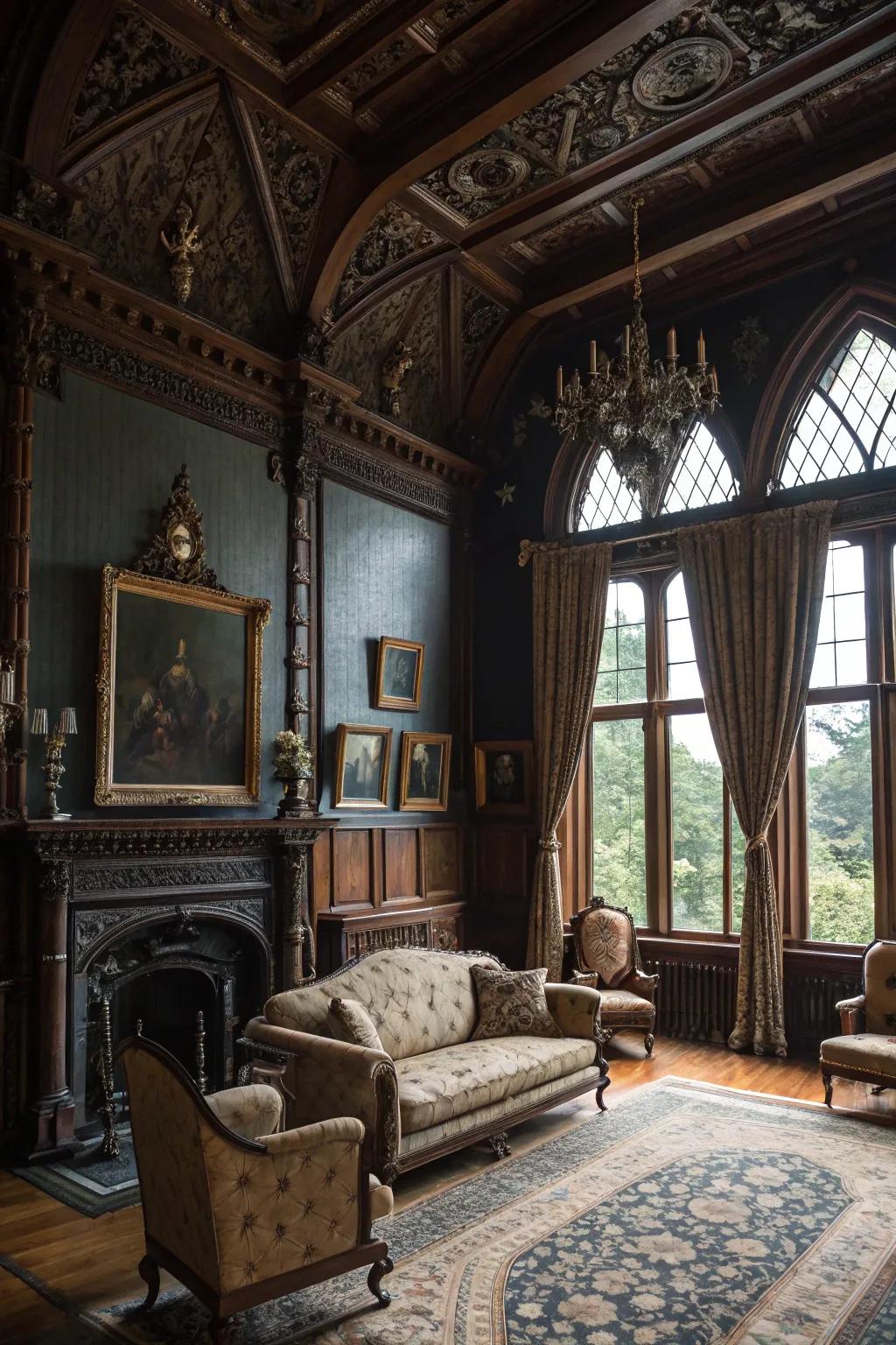 Shadowy accent partitions create dimension and intrigue.