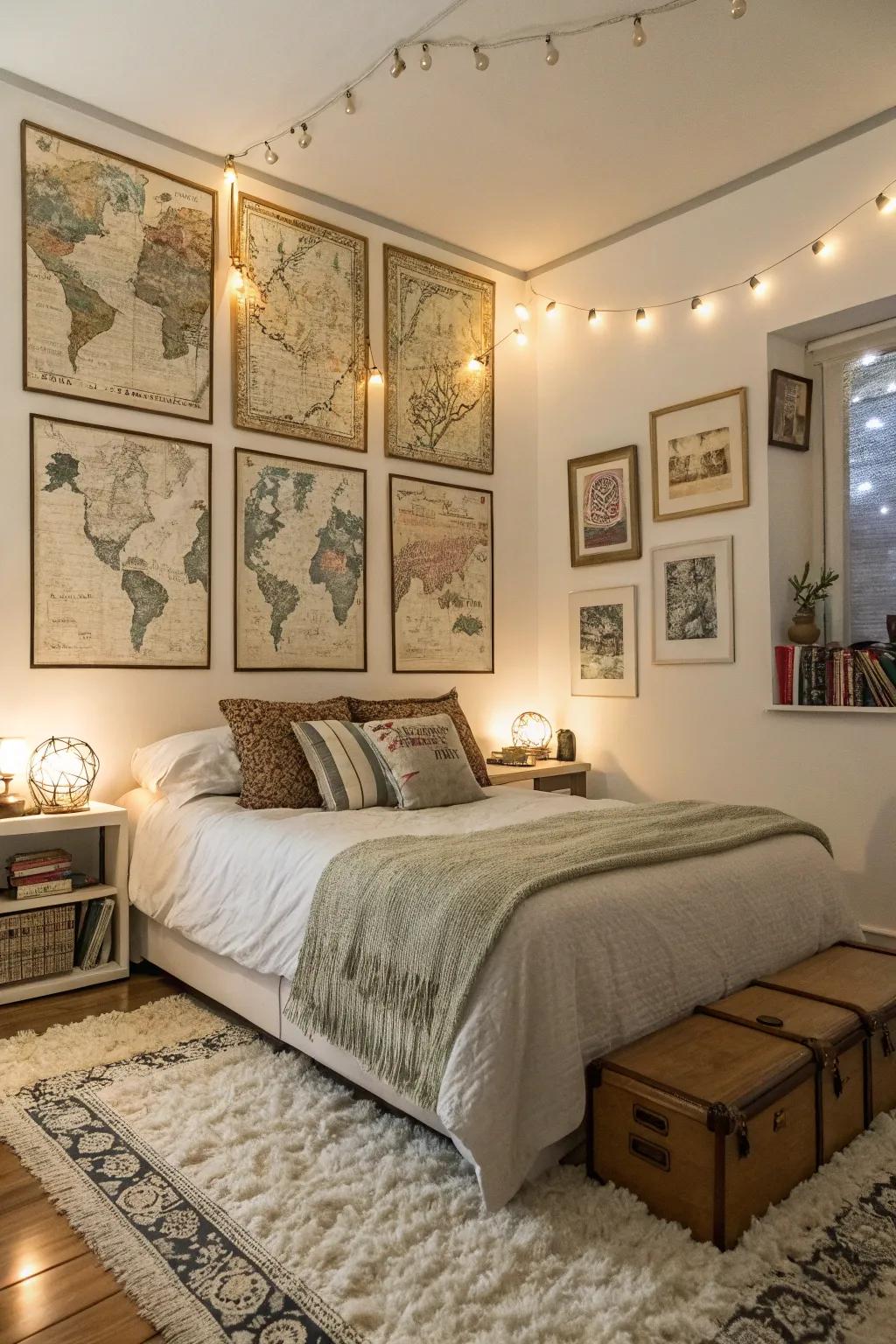 Vintage maps add a touch of adventure.